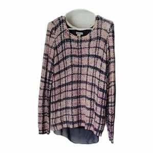 Lucky Brand Plaid Sweater Open Back Sheer Top